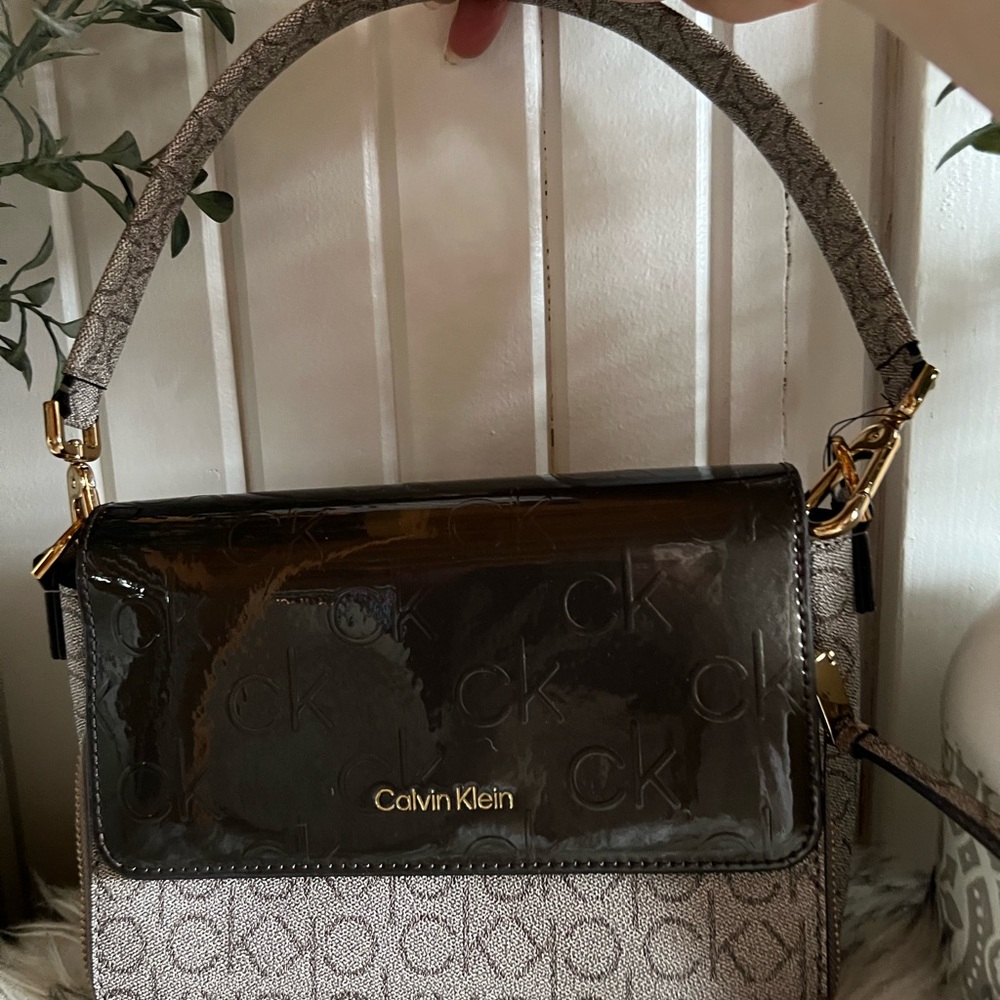 Calvin Klein Brown and Tan Shoulder Bag